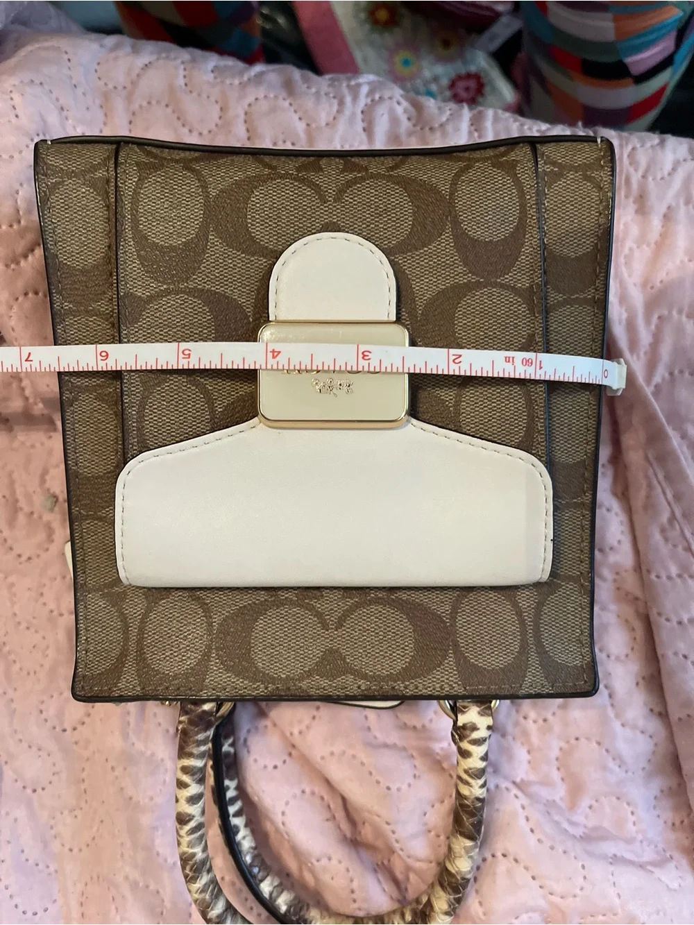 Coach Mini pepper Signature Satchel in Brown with Cream Trim